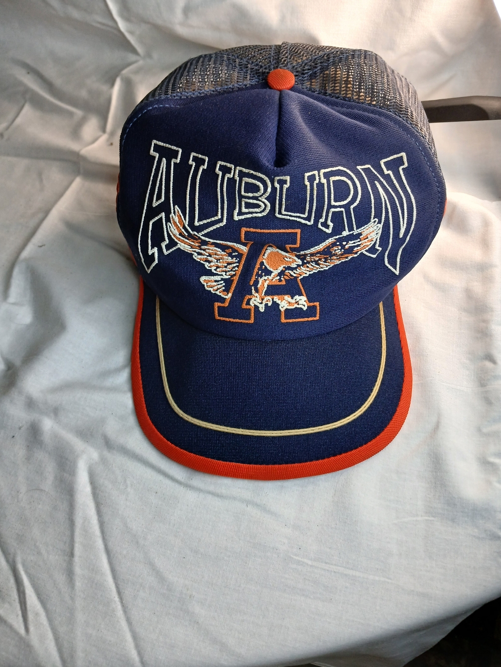 Auburn Mesh Back Trucker Cap in Navy and Orange Fully Adjustable